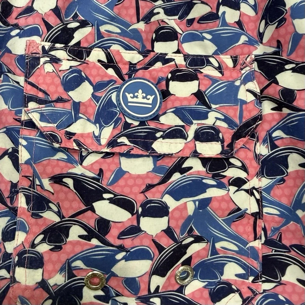 Men's Peter Millar Seaside Swim Shorts Trunks Killer Whale Orca Sz XL  Pink blue